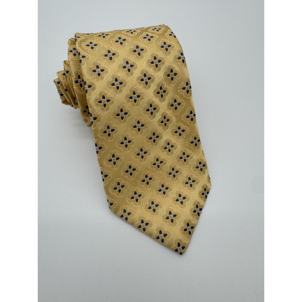 John W. Nordstrom Silk Tie Gold Blue Medallion Geometric Classic USA Made